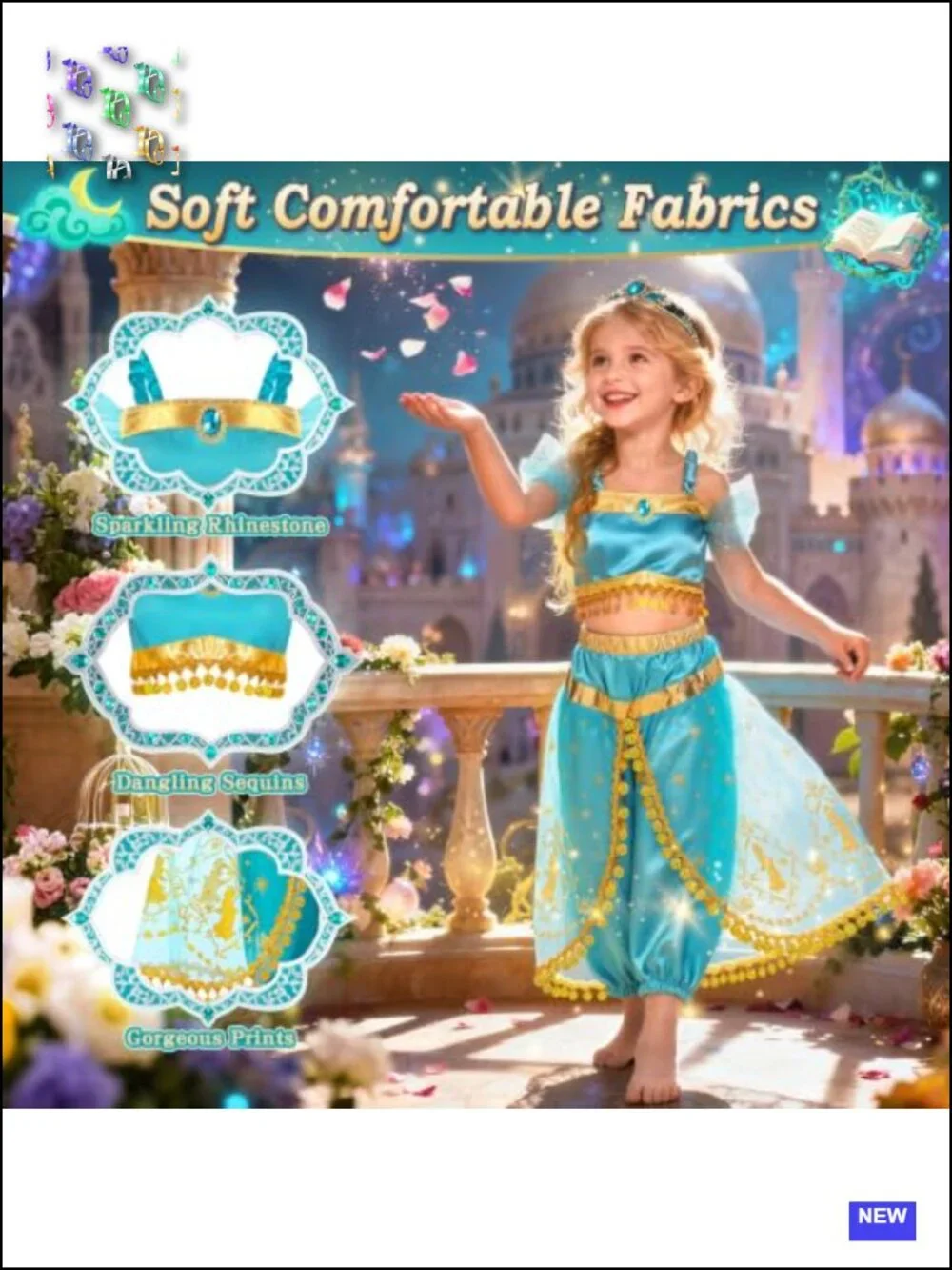 5 Set Princess Costumes Girls Tops Skirts Velcro Closure Elastic Waistband